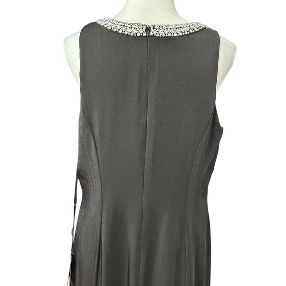 Mac Duggal Maxi Dress Sheath Silhouette Sleeveless Beaded Neck Black W 12 NWT - Picture 7 of 10